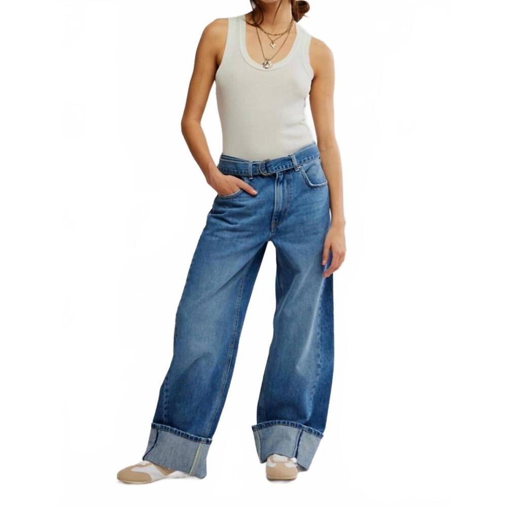 NEW FREE PEOPLE east bay cuffed jean in med wash - Picture 5 of 6